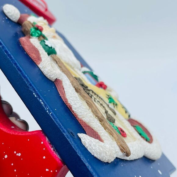 Merry Christmas Wooden Sled Sculpted Resin Santa Claus Hand Panted Sleigh - Picture 3 of 7